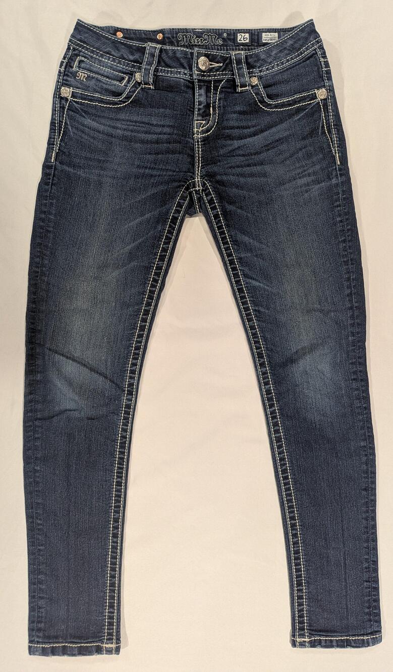 Miss Me Jeans Womens 26 Blue Dark Wash Mid Rise Ankle Skinny Embroidered Denim